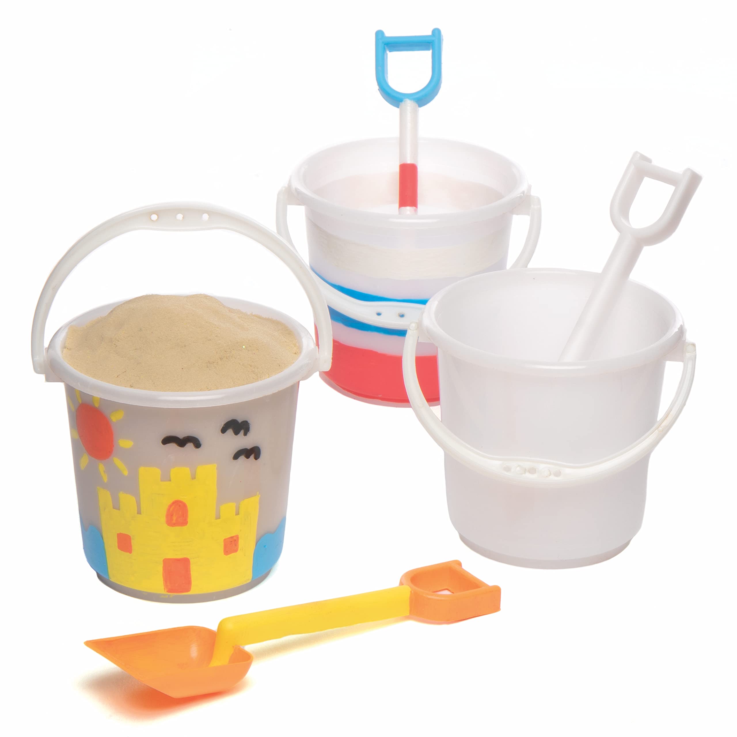 Baker Ross AT952 Mini Beach Bucket & Spade Blanks, for Kids Arts and Crafts Projects (Pack of 4 Sets), Assorted