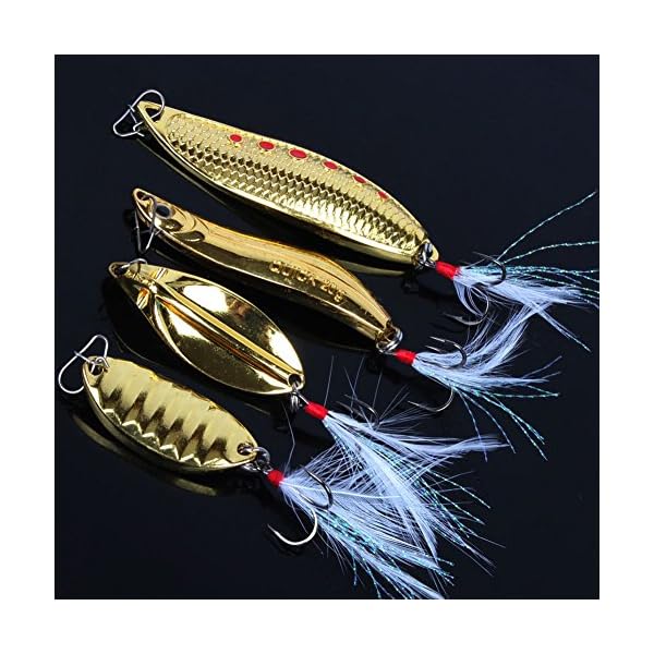 YONGZHI-Metal-Gold-Casting-Fishing-Spoons-Lure-Hard-Treble-Hook-BaitPack-of-4