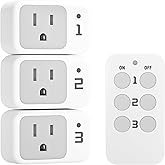 Remote Control Outlet, TESSAN Electrical Light Switch, Plug in Wall Plug with ON/Off Switch for Indoor String Lights, Lamps, Home Small Appliances, 100ft Range (1 Remote + 3 Outlets)