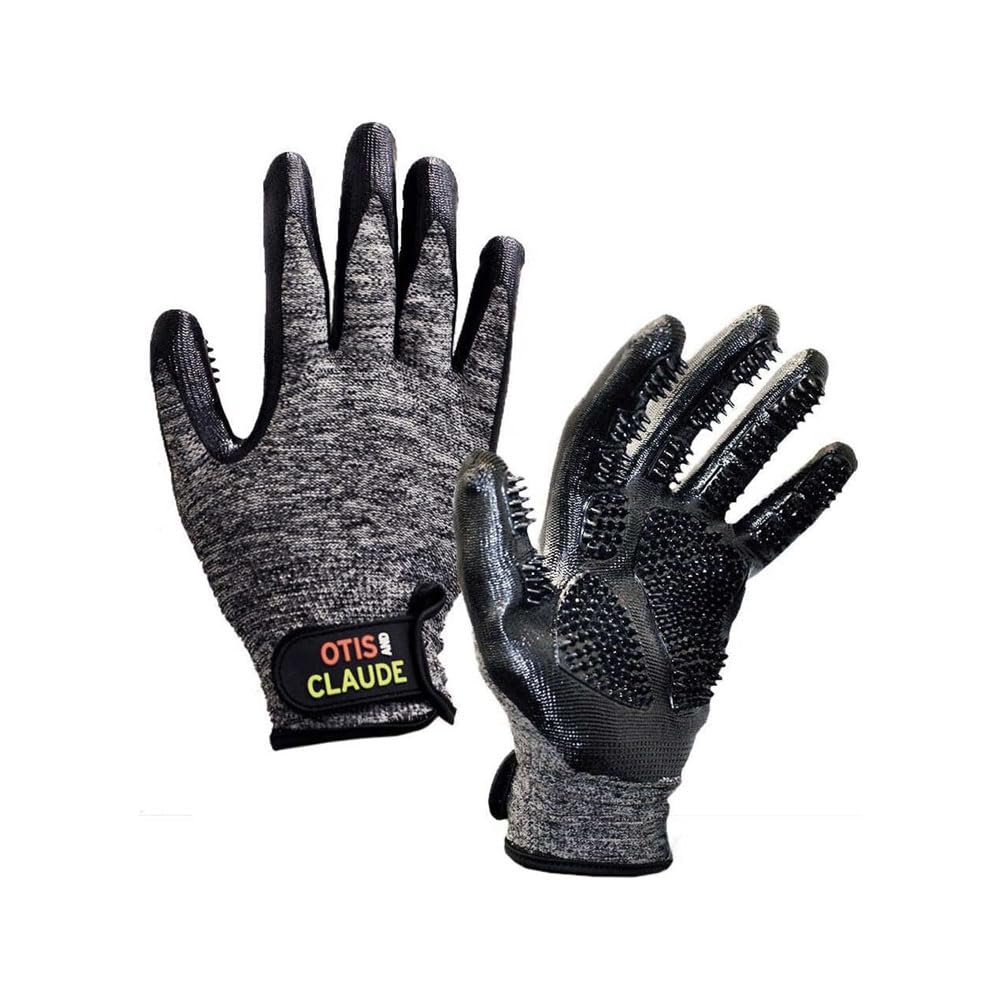 Otis & Claude Pet Grooming Gloves with Adjustable Strap - Gentle and Comfortable Hair Remover, Bathing, Massage, Brush - Left & Right - for Cats, Dogs & Horses