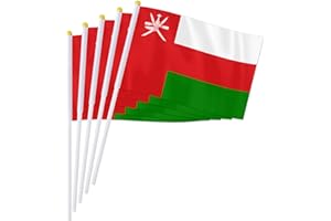 PTEROSAUR 100 Pack Oman Handheld Flag, 5.5x8.2 Inch Omani National Small Flags, World Asian Middle East Countries Oman Hand H