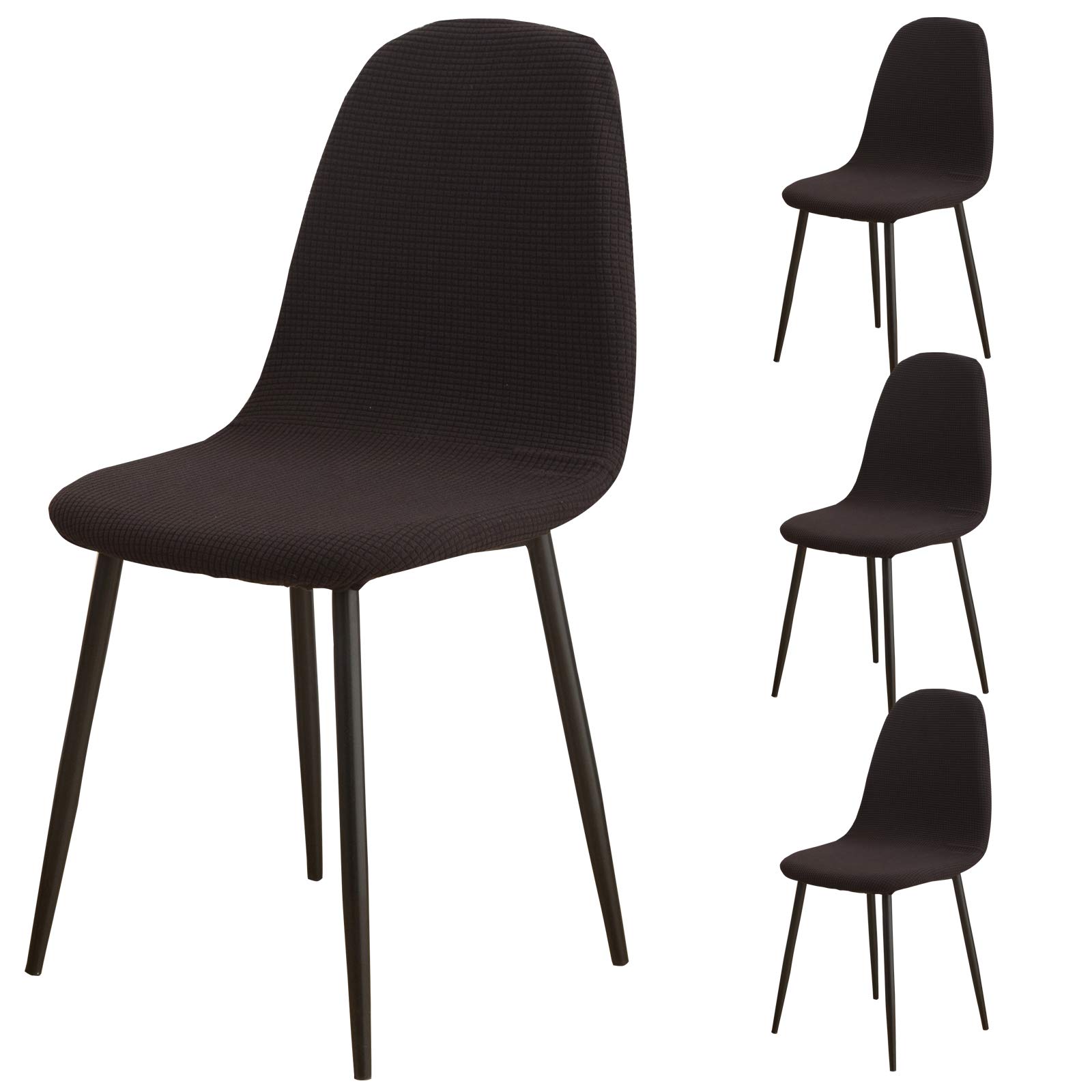 Shell Chair Slipcover Dining Chair Covers Pack of 4,Stretch Removable Jacquard Lounge Corner Armless Chair Covers for Dining Room,Kitchen,Bedroom,Living Room(Black) …