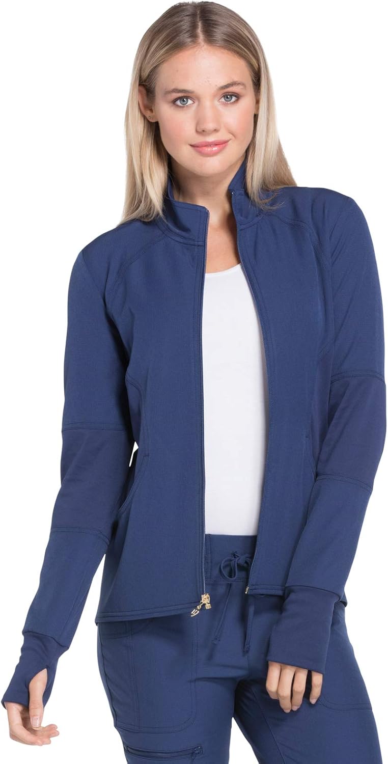 HeartSoul HS315 Women's Zip Front Warm-Up Solid Scrub Jacket: Clothing