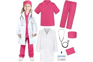 YADIYA Doctor Costume for Kids Scrubs Real Stethoscope Lab Coat Halloween Costumes Career Day Costume For Kids Girls 3-12