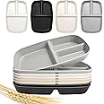 shopwithgreen Divided Plate for Adults, 8 Pcs (10.5 Inch) Unbreakable Wheat Straw Plates with 3 Compartments, Reusable Bariatric Portion Control Plate for Kids Toddlers, Dishwasher & Microwave Safe