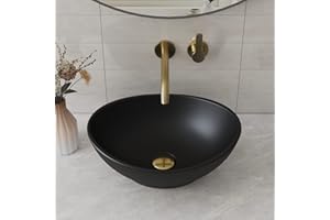 DEER VALLEY Deervalley DV-1V0011 Horizon Black Bathroom Sink, 16"x13" Oval Bathroom Vessel Sink Above Counter Vanity Ceramic Sink