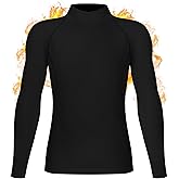 RIKUAOU Boys' Compression Thermal Shirt, Mock Neck Long Sleeve Fleece Undershirts, Base Layer Top for Football Soccer Skiing