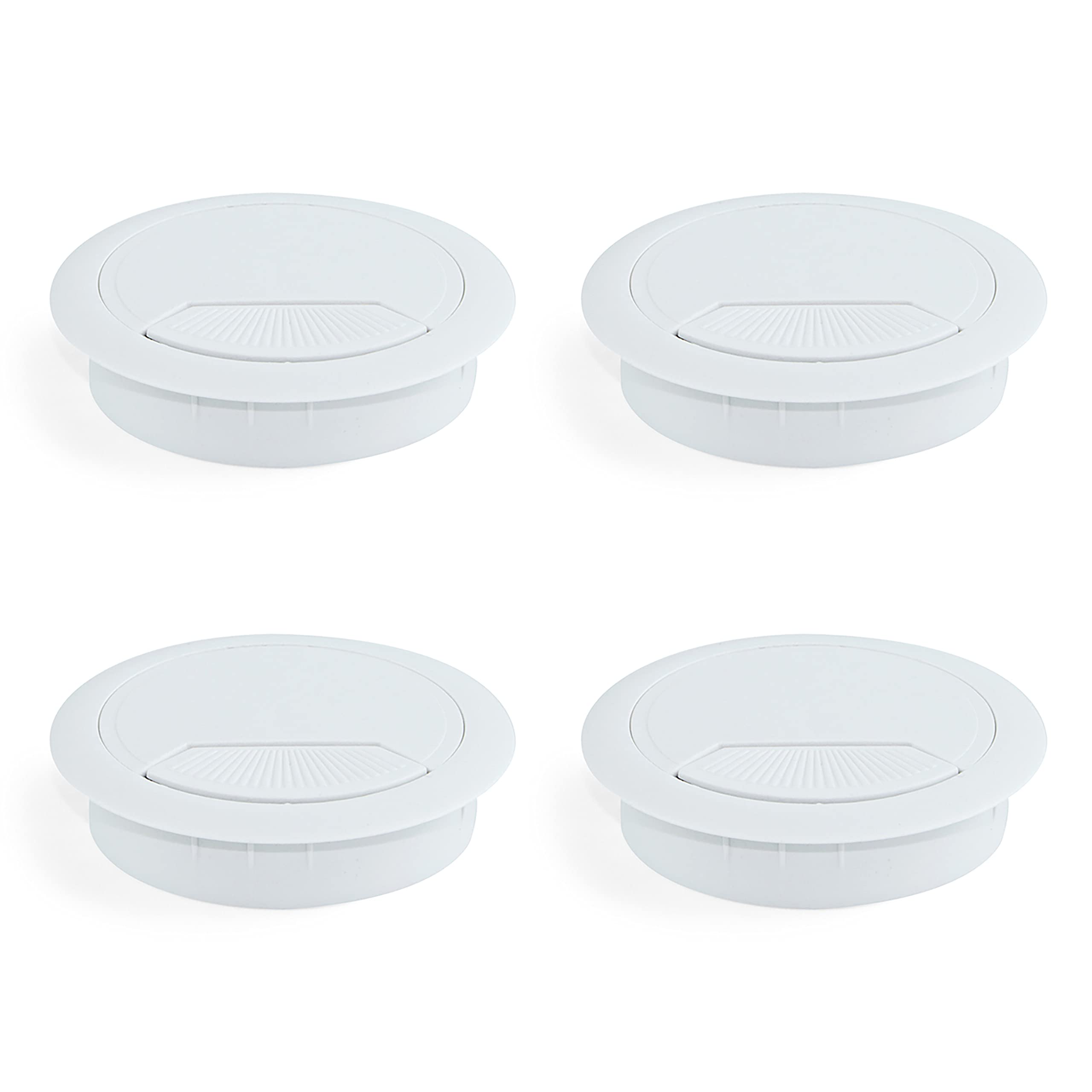Emuca - Round built-in Ø3,14 inch (Ø80mm) grommets for table/desk/worktop, plastic, white, Set of 4