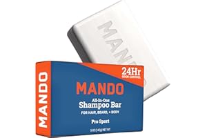 Mando Shampoo Bar - All in One Natural Shampoo Bar for Men - Cleanses and Moisturizes Hair, Beard and Body - Paraben & Sulfate Free - Biodegradable Formula - 5 Ounce - Pro Sport