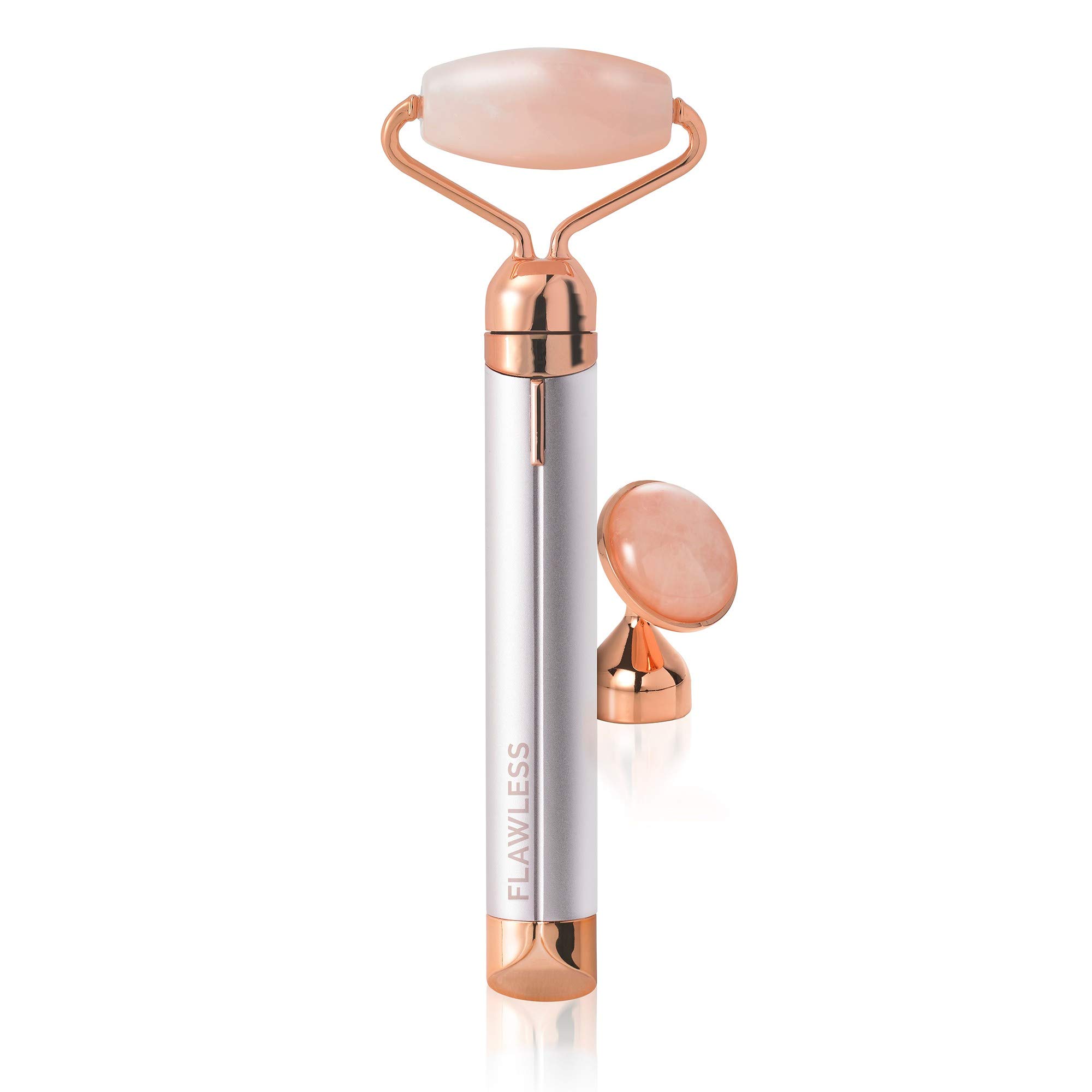 Finishing Touch Flawless Contour, Electric Rose Quartz Roller and Face Massager โ AA Battery Included