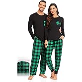 YOPUGEE Couple Matching Plaid Pajama Set Christmas Pjs for Men Women Long Sleeve Sleepwear Lounge Set With Pockets S-3XL