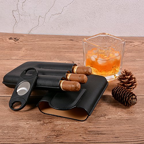 Volenx Cigar Caseï¼Œ3-finger Cigar Travel Case with Cigar Cutter