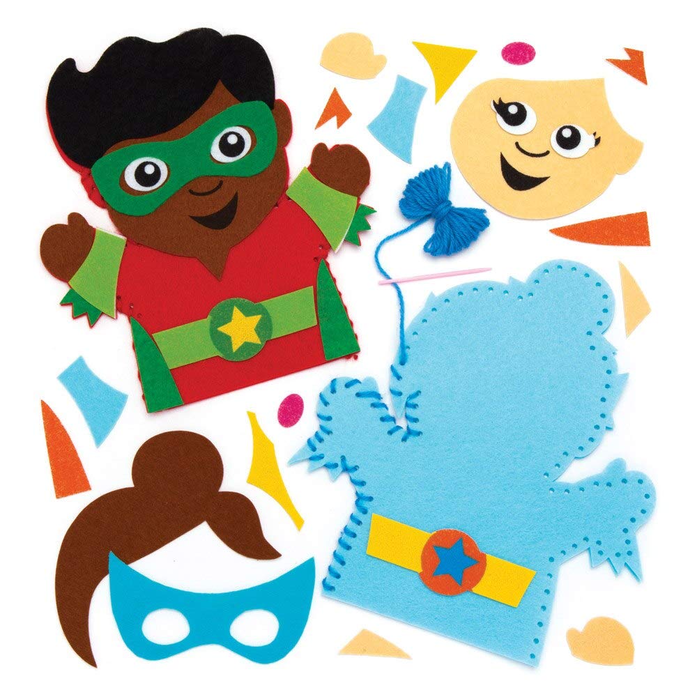 Baker Ross AW545 Star Hero Hand Puppet Sewing Kits (Pack of 4)