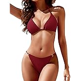 Zuvebamyo Women's Two Piece Bikini Sets Sexy Halter Ring Swimsuit Triangle String Cheeky Bathing Suit