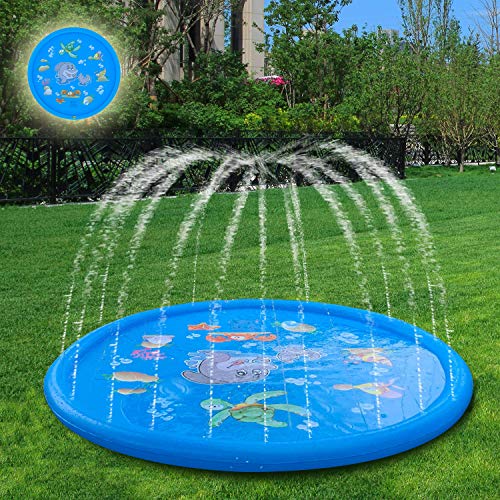 AMASKY Splash Pad- 68 inches Splash Mat, Outdoor Water Play Sprinklers Summer Toys Fun for Infants Toddlers and Kids in Backyard Playing (Blue)