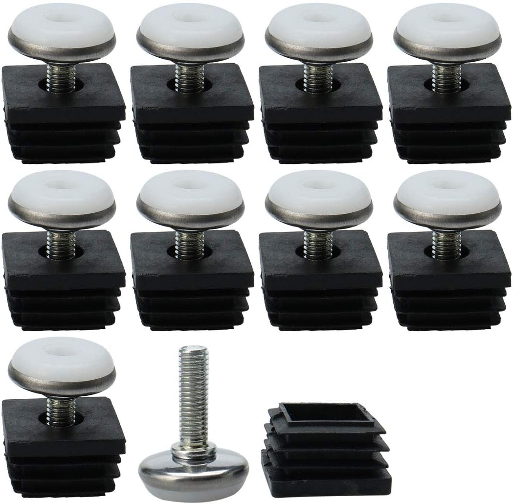 Sourcingmap Adjustable Leveling Feet 25 x 25mm Inserts Furniture Table Glide 10 Pcs, Black, 10 Sets