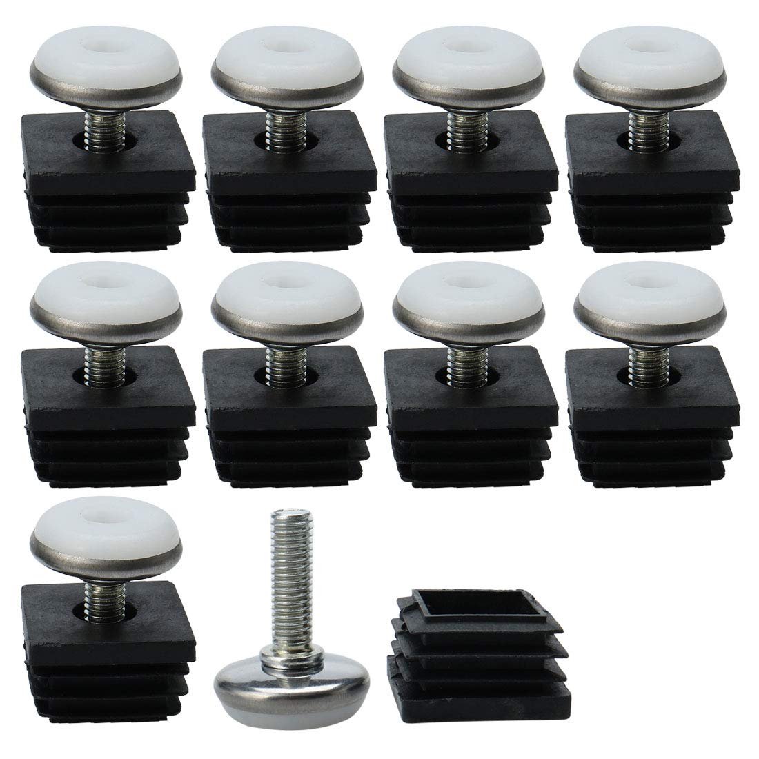 Sourcingmap Adjustable Leveling Feet 25 x 25mm Inserts Furniture Table Glide 10 Pcs