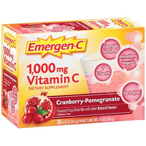 Emergen-C Dietary Supplement Drink Mix with 1000 mg Vitamin C, 0.30 Ounce Packets, Caffeine Free (Cranberry-Pomegranate Flavor, 30 Count)