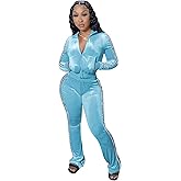 yidengymx Womens 2 Piece Velour Tracksuit Two Piece Outfits for Women Long Sleeve Zip Up Crop Tops Sweatpants Sets Pockets