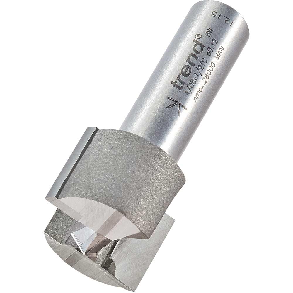 Trend Professional Straight Two Flute Router Cutter, 1/2 Inch Shank, 25.4mm Cut Diameter & 19mm Cut Length, Tungsten Carbide Tipped, 4/08X1/2TC