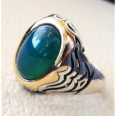 Buy Natural Green Onyx Ring Aqeeq 925 Sterling Silver Ring Two Tone Ring Vintage Men Ring Arabic Ottoman Style Jewelry Semi Precious Ring Men S Ring Mens Heavy Ring Online In Italy B07n8t6k9t