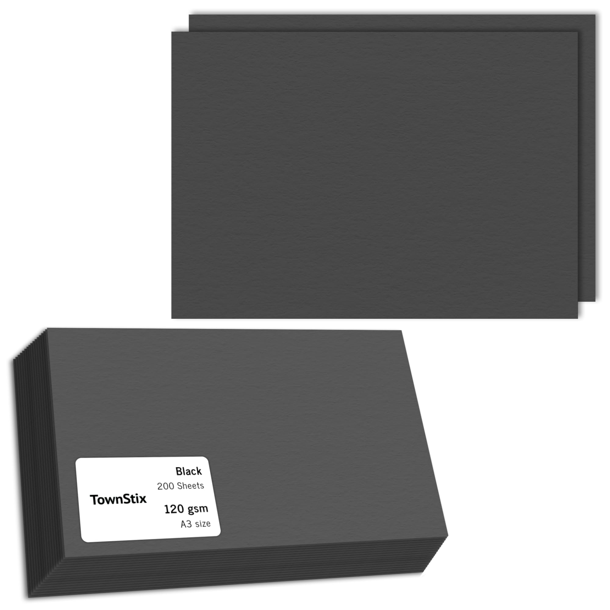 200 Sheets, 120gsm - A3 Black Paper Card for Art and Crafts