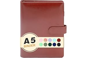 CONVEND A5 Binder 6 Ring,Mini Photocard Binder for A5 Filler Paper, Loose Leaf Personal Planner with Magnetic Buckle Closure(Brown)
