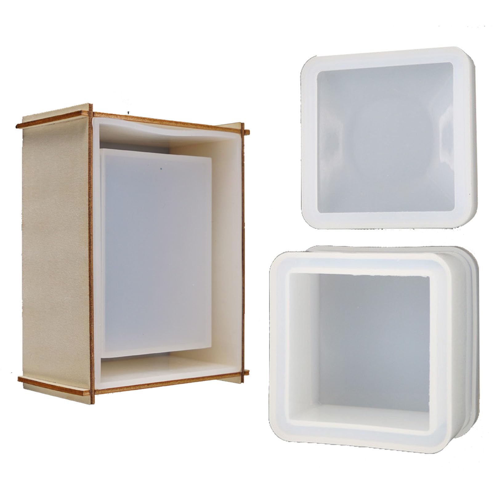 Photo 1 of Lveofielygi Resin Jewelry Box Molds 2Pcs Set - 1 Pc Rectangular Box Silicone Mould (5"x4"x 2.4") and 1 Pcs Small Squares Box Mold(2.9"x2.9"x1.3") for DIY Craft, Jewelry Storage, Home Decoration