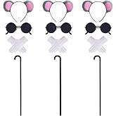 Pistha 3 Set Mouse Costume Accessories, Mouse Ears Headband Sunglasses Blind Cane White Gloves for Halloween Adult Women Men