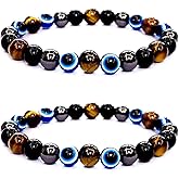 WEFRIN Evil Eye with Hematite Black Obsidian Tiger Eye Stone Triple Protection Bracelets for Men Women, Crystal Jewelry Stone Bracelets Bring Luck and Prosperity and Happiness