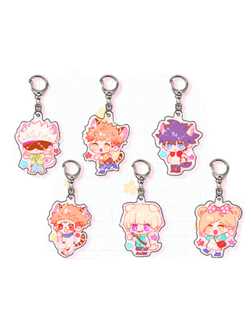 6Pcs Jujutsu Kaisen Keychain Acrylic Car Ring Keychains, for Purses, Wallets and Gifts