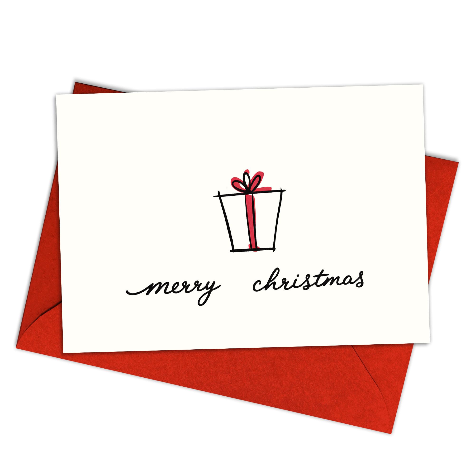 Photo 1 of (5.3x8in) Merry Christmas Greeting Card with Minimalist Gift Illustration, Modern Holiday Card for Friends, Family, Teachers, Coworkers, Neighbors, Simple Christmas Stationery with Envelope (Xmas 11)