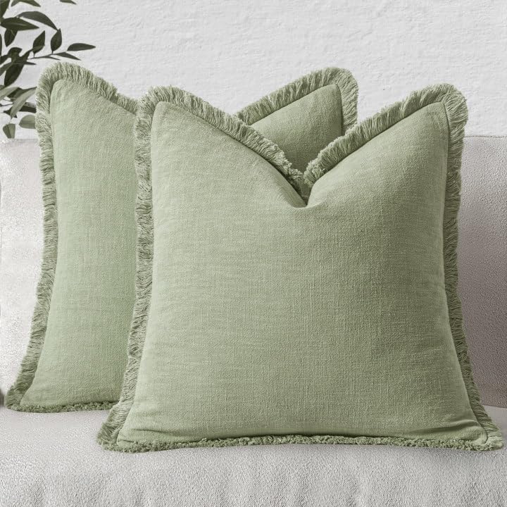 MIULEE Decorative Throw Pillow Covers Neutral Linen Fringe Throw 