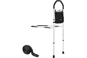 VEVOR Bed Rail for Elderly, Bedside Assist Rails with Supporting Leg and PU Handrail, Adjustable Height Carbon Steel Pipe Bed