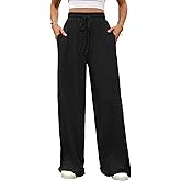 Liyinxi Women's Casual Relaxed Wide Leg Ribbed Knit Pants Comfy Loose Soft Knit Pants with Drawstring Waist Long Trousers
