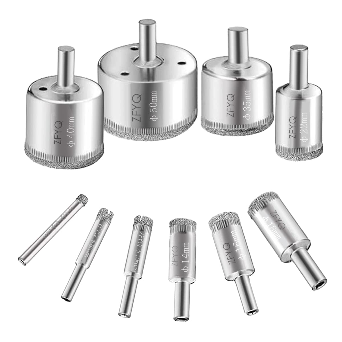 ZFYQ Hole Saw Drill Bits Set, Drilling in Glass, Ceramic, Porcelain, Tile, Marble, Ø6mm-50mm, Set of 10