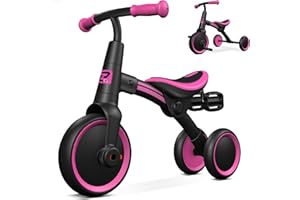 RIDYEE 2-in-1 Kids Balance Bike and Tricycle for 18 Months to 3 Years, Easy Assembly, Balance Bike for 2 Year Old with Built-in Pedal Storage, Toddler Tricycle with Sturdy Frame, Pink