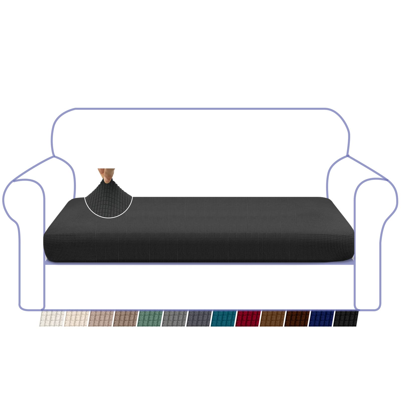 Granbest High Stretch Sofa Seat Cushion Cover Super Soft Couch Seat Cover Sofa Cushion Protector Jacquard Spandex Fabric with Elastic Bottom(3 Seater, Black)