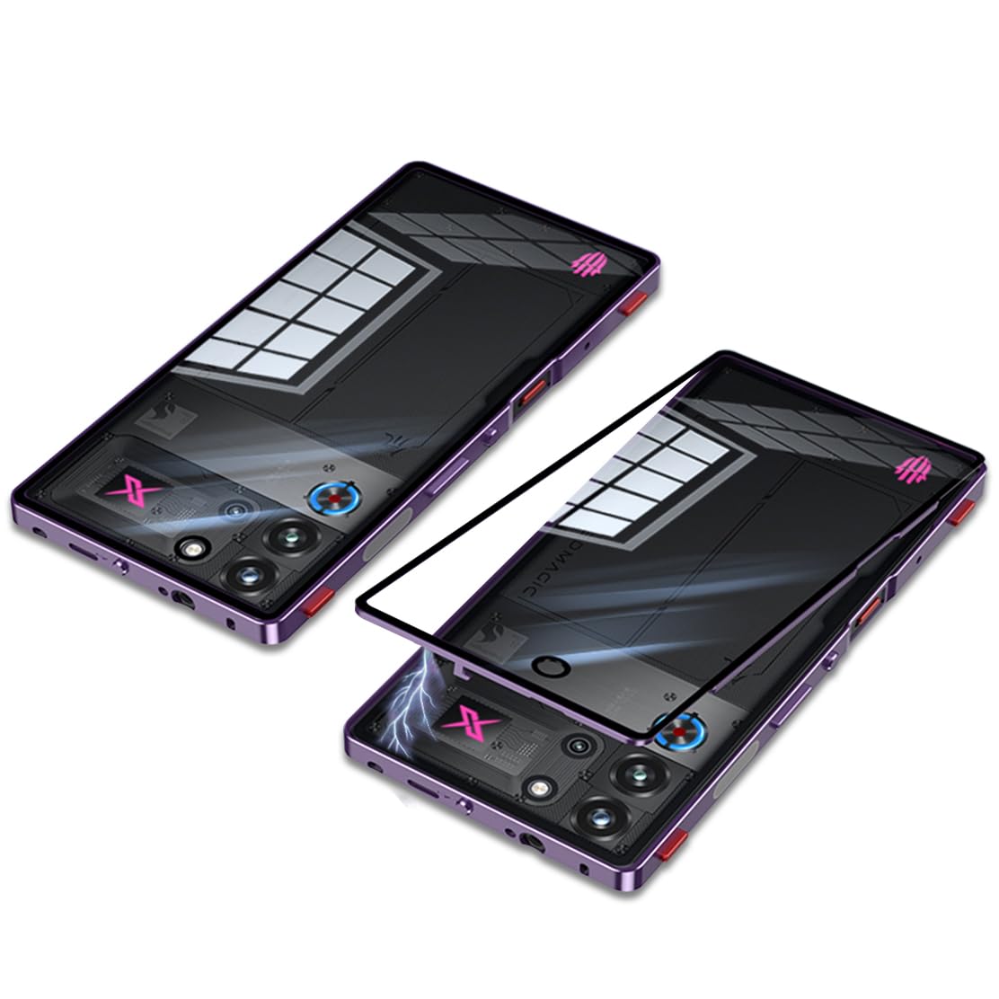 Photo 1 of QUIETIP Case Compatible with Red Magic 10 Pro & 10S Pro with Screen Protector,Metal Frame + Clear Tempered Glass Back Cover,Purple