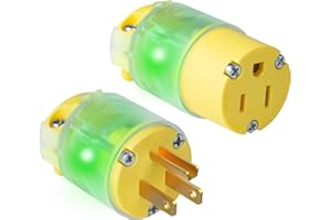 AUNOVG Lighted Straight Blade Electrical Plug and Connector Set 15 Amp 125 Volt NEMA 5-15P NEMA 5-15R 2 Pole 3 Wire Grounding, Commercial Grade, Yellow, 1 Set (Plug & Connector Set)