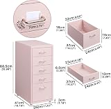 HollyHOME 5 Drawers Mobile Filing Cabinet Metal with Wheels Light Pink view 3