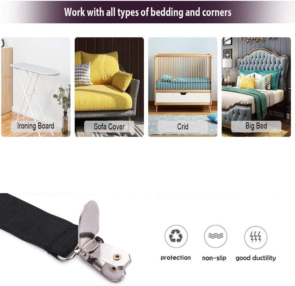 Nappo 4 Pcs Bed Sheet Holder Straps Adjustable Mattress Fasteners Clips Black: Home & Kitchen