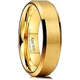 King Will Tungsten Carbide Wedding Band for Men Women-4/6/8mm Width 14K Gold Plated Tungsten Wedding Ring Matte Brushed & High Polished Style Comfort Fit Wedding Band Size 6-14