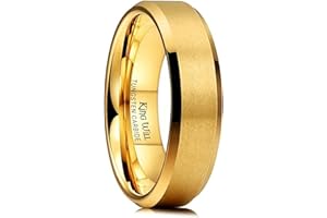 King Will Tungsten Carbide Wedding Band for Men Women-4/6/8mm Width 14K Gold Plated Tungsten Wedding Ring Matte Brushed & High Polished Style Comfort Fit Wedding Band Size 6-14