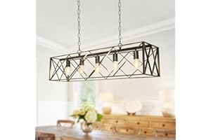 Depuley Farmhouse Kitchen Island Lighting: 5 Lights Black Rectangle Linear Chandelier for Dining Room - Industrial Pendant Ha