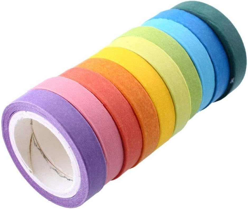 G4GADGET Brilliant Style 10x Rainbow Washi Tape 5m Adhesive Paper Masking