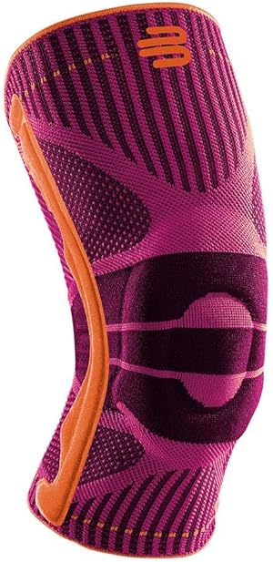 BAUERFEIND, 1 Unisex Knie-Sportbandage, Rechts und links tragbar, Für Ballsportarten und Leichtathletik, Unterstützung des Knies beim Sport, Silikonring, Gr. L, Pink, 11449411950013