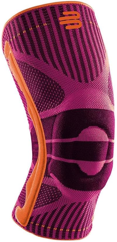 BAUERFEIND, 1 Unisex Knie-Sportbandage, Rechts und links tragbar, Für Ballsportarten und Leichtathletik, Unterstützung des Knies beim Sport, Silikonring, Gr. L, Pink, 11449411950013