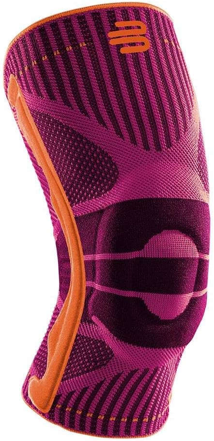 BAUERFEIND, 1 Unisex Knie-Sportbandage, Rechts und links tragbar, Für Ballsportarten und Leichtathletik, Unterstützung des Knies beim Sport, Silikonring, Gr. L, Pink, 11449411950013