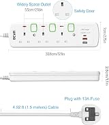 BEVA Extension Lead with USB Ports 3 Way 2x USB-A 1x USB-C 1.5M Cable view 7